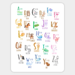 Nursery Alphabet Wall Art Animal Theme Art Print Magnet